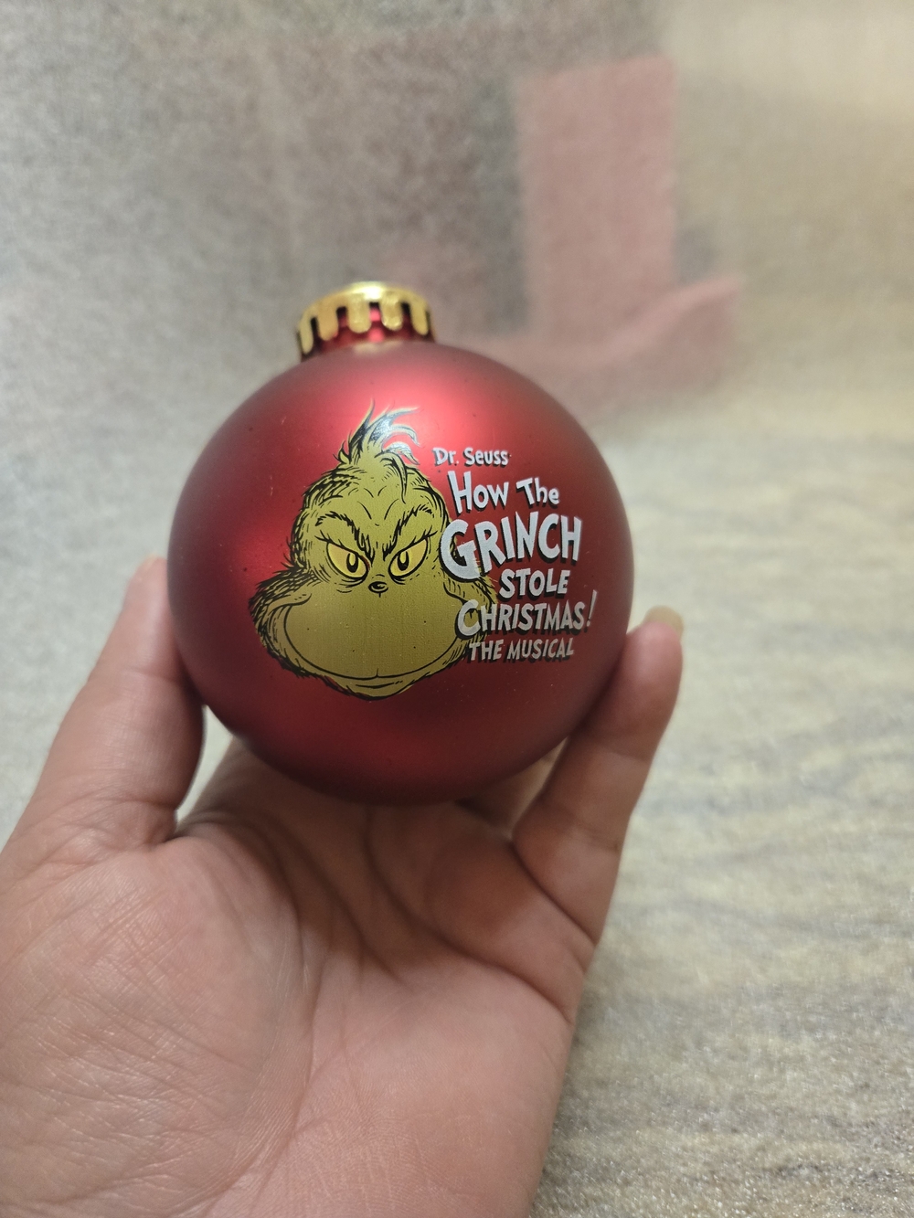 Dr. Seuss Red Grinch Holiday Ornament with Gold Cap